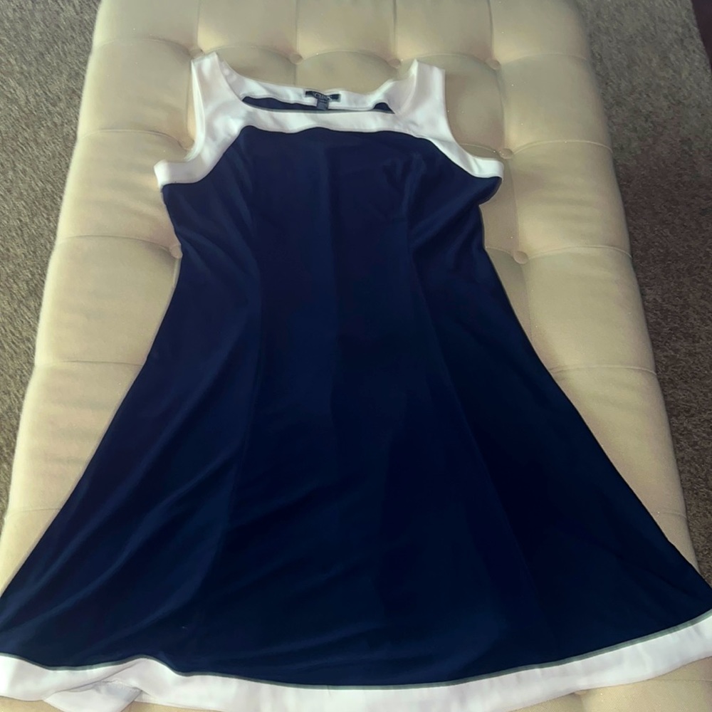 CHAPS by Ralph Lauren Women’s Size L Sleeveless Short Navy w White Trimmed Dress